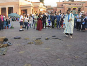 Marocco, Marrakech, piazza Jemaa el Fna, incantatore di serpenti (2018) (foto Giorgio Pagano)